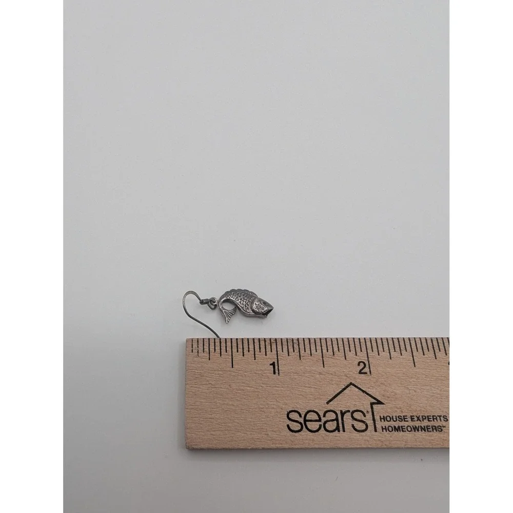 Vintage Silver Tone Fish Drop Earrings Oxidized Koi Carp Dangle‎ French Hook